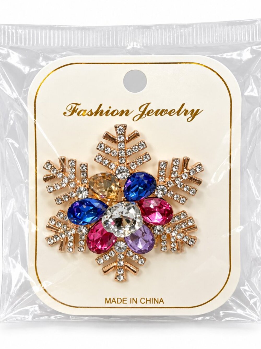 NWT Multicolor Rhinestone Snowflake Brooch Pin Fashion Jewelry